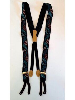 Martin Dingman Mens Suspenders Leather Tabs & Adjustable Straps Bow Tie Pattern
